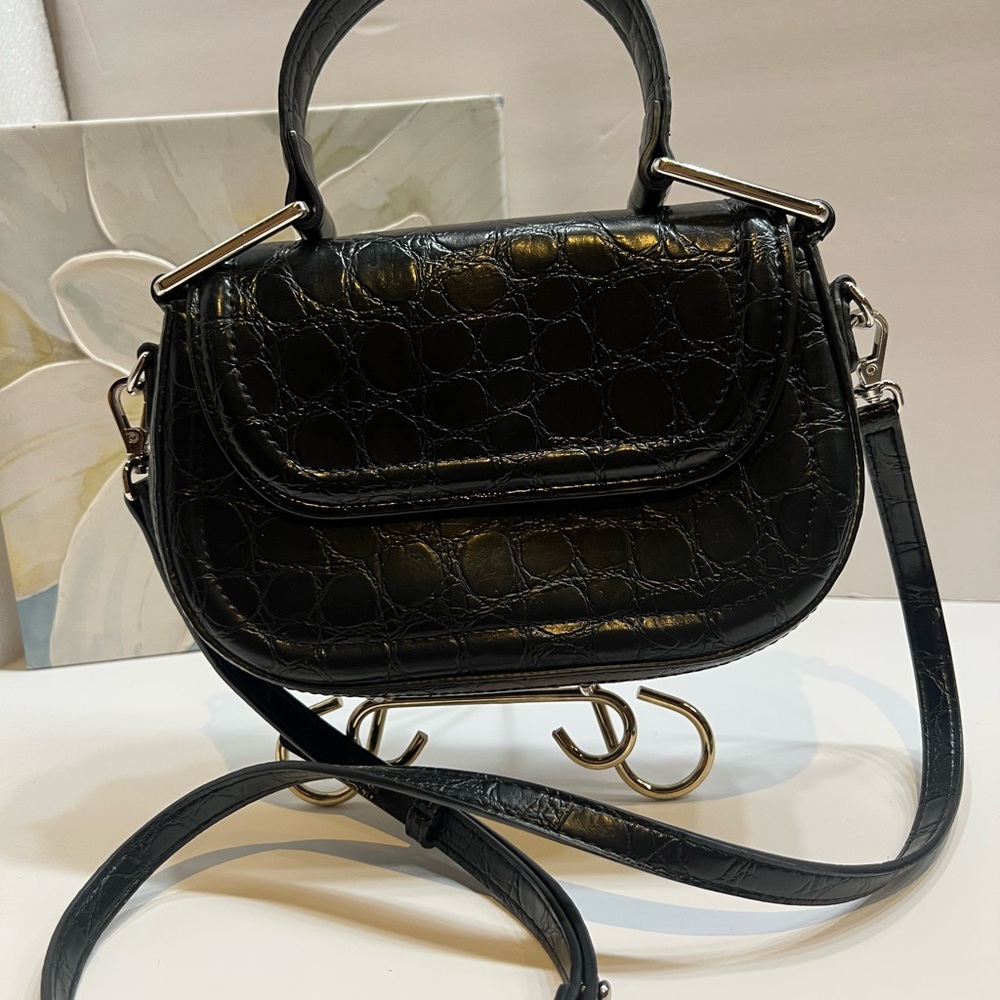 Zara Elegant Black Croc-Embossed crossbody bag satchel purse - Picture 13 of 14